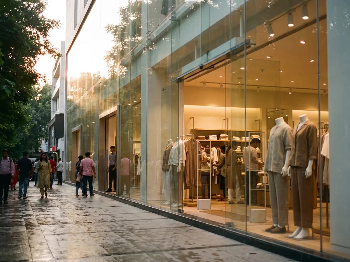 A modern clothing store at golden hour